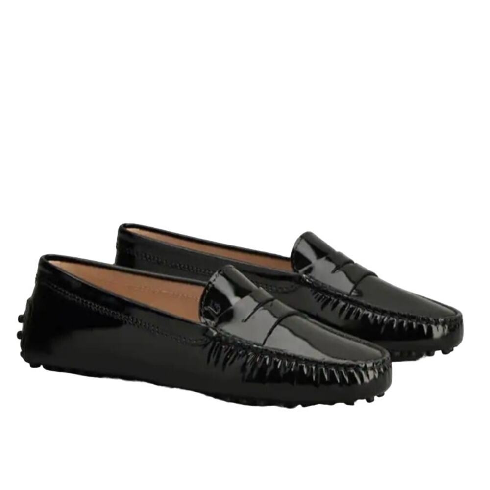 Tod's Gommino Driving Shoes Patent Leather Vibram Slip On Black EU 37.5 US 7